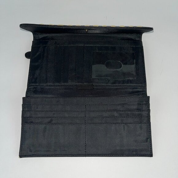 Longaberger Tri Fold Wallet Black yellow orange striped Zipper Retired - Picture 8 of 10